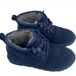 Ugg Neumel Ankle Boot Navy Blue Suede Bootie Lace Up Fur Lined Chukka 9